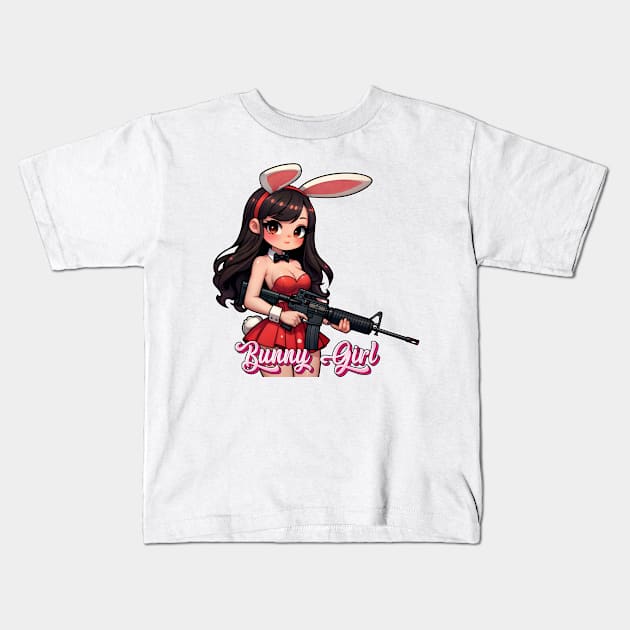 Tactical Bunny Girl Kids T-Shirt by Rawlifegraphic